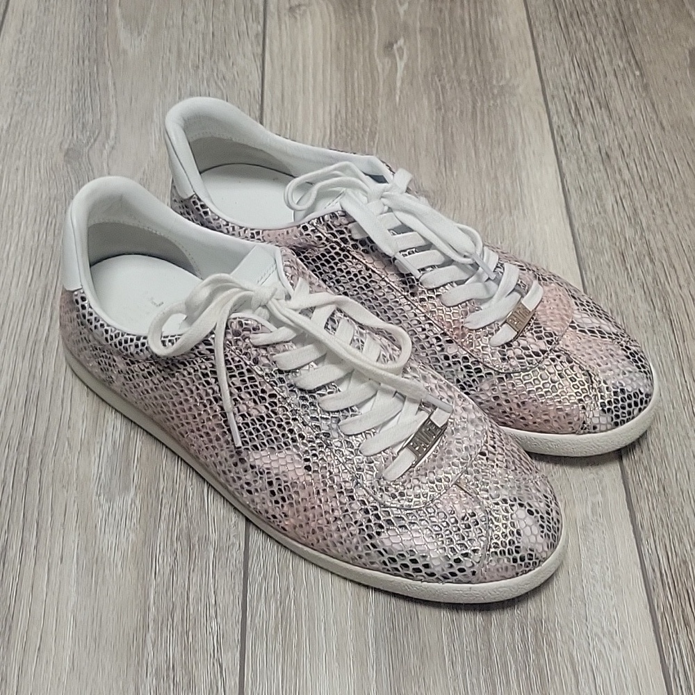 PAIGE Amy Sneakers Metallic Snake Printed Leather Size 10